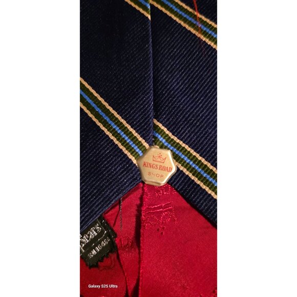 Vintage Repp Necktie Kings Road Sears Mens Navy Green & Yellow Silk - Picture 7 of 9
